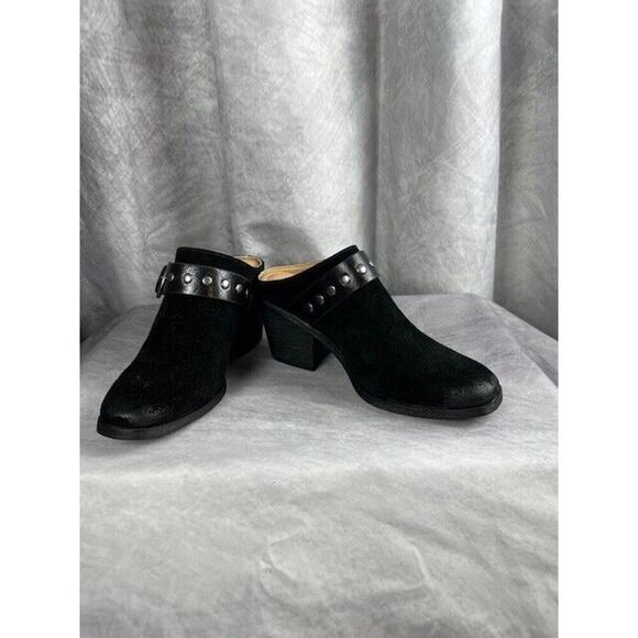 Sofft Suede Leather Studded Slip On Mule Clogs Block Heel Shoes Black Size 6 M - Picture 1 of 9